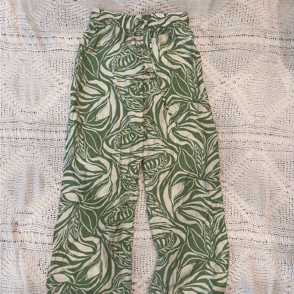 Green Leaf Print Pants